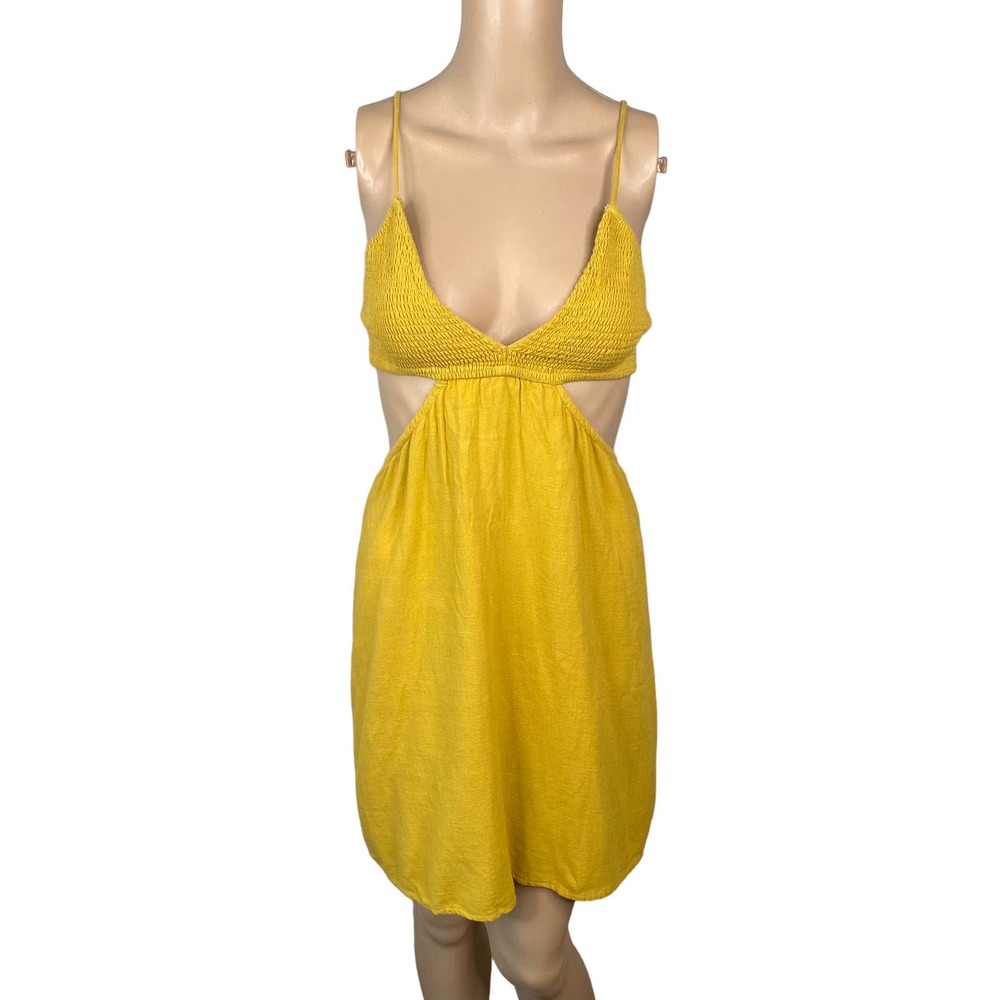Indah M Robin Golden Yellow Cutaway Smocked Sundress